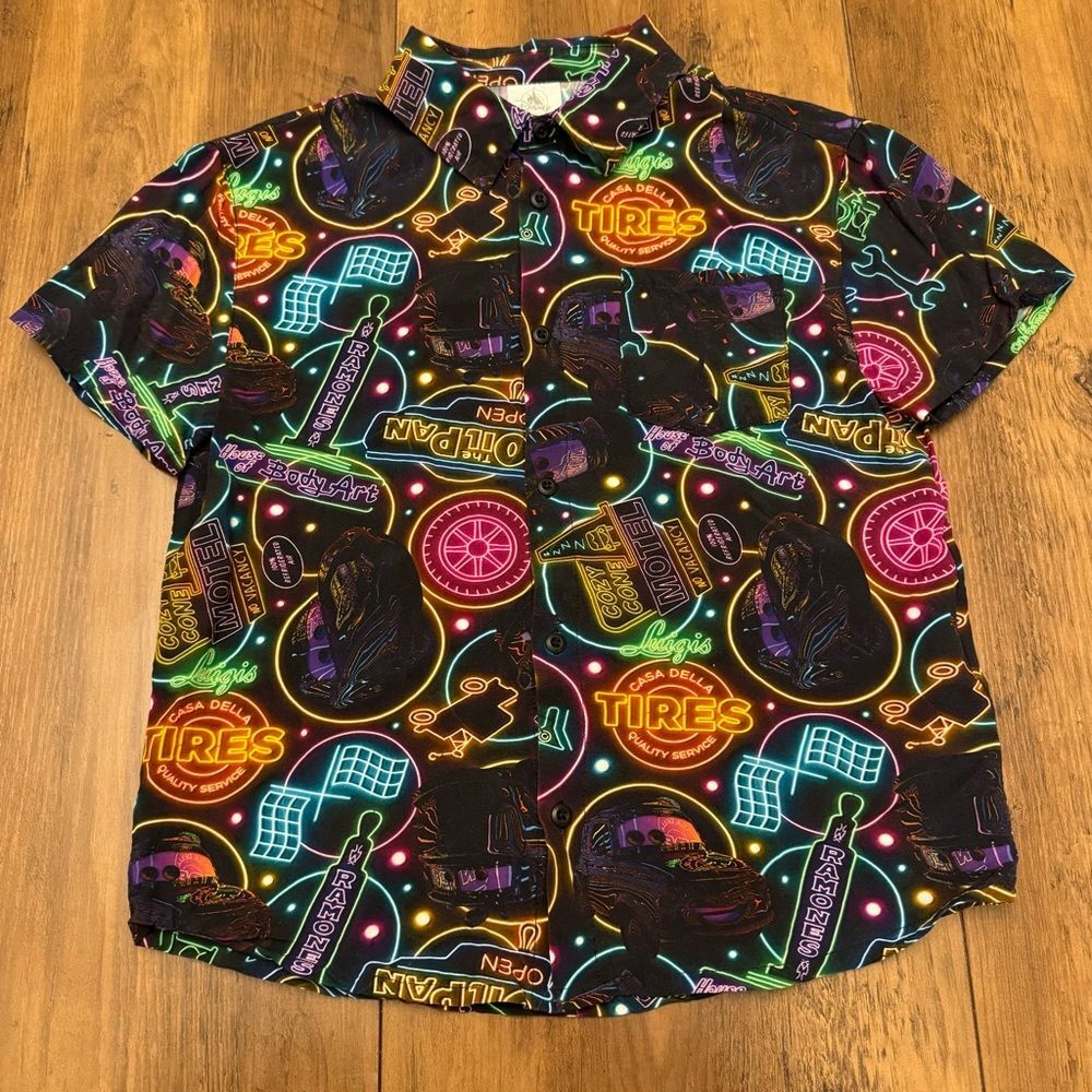 Disneyland Cars Land Neon Lights Kids Button Down Shirt Size 11/12
